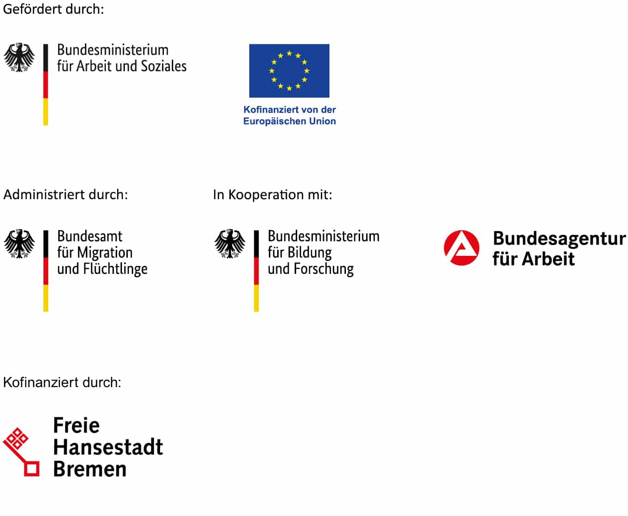 Förderlogos Bundesministerium für Arbeit und Soziales, EU, etc.